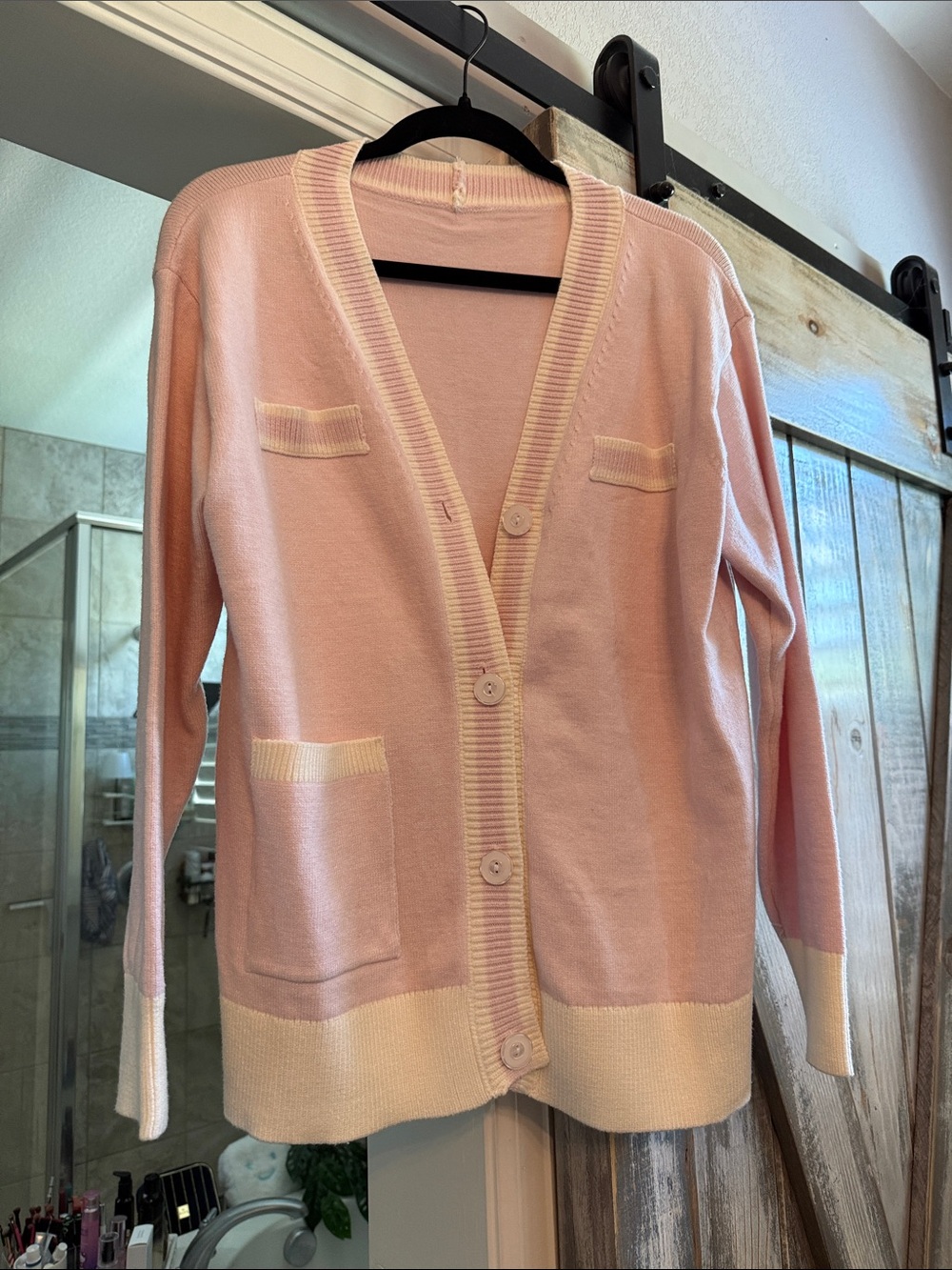 Pink Women’s V-Neck Button Cardigan Sweater
